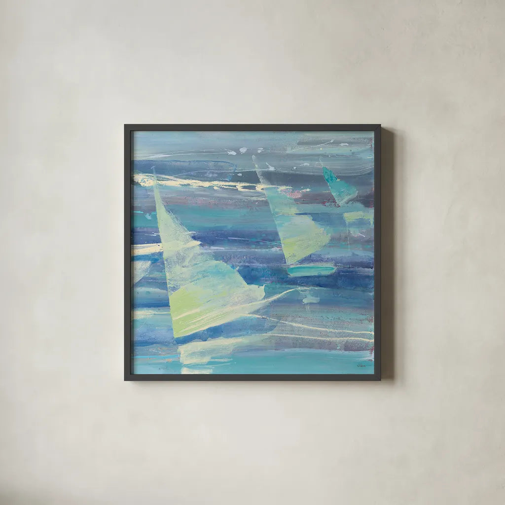 Summer Sail II by Albena Hristova. Shown in a sleek black glass frame for a contemporary gallery look. Available as an archival giclee rolled canvas, fine art paper, or poster print. SKU 18661a.