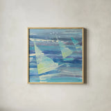 Summer Sail II by Albena Hristova. Shown in a natural wood glass frame for a timeless modern aesthetic. Available as an archival giclee rolled canvas, fine art paper, or poster print. SKU 18661a.