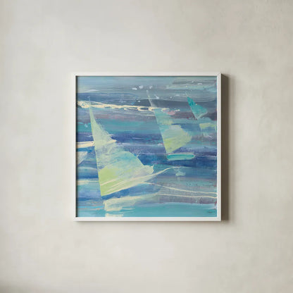 Summer Sail II by Albena Hristova. Shown in a crisp white glass frame for a clean and minimalist style. Available as an archival giclee rolled canvas, fine art paper, or poster print. SKU 18661a.