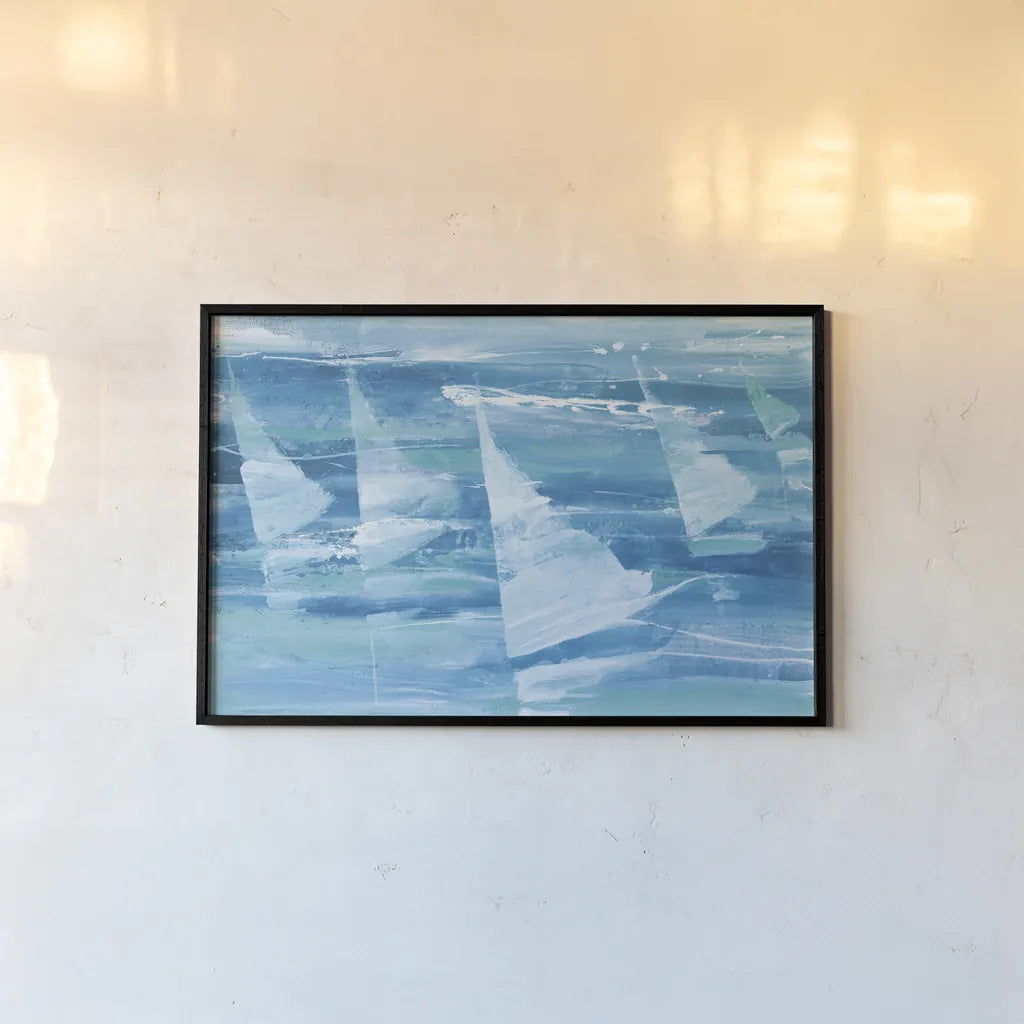 Summer Sail III Blue by Albena Hristova. shown as a paper print in a black flame. Available as a archival giclee rolled canvas, fine art paper, or poster print. SKU 47386i.