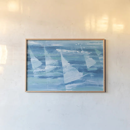 Summer Sail III Blue by Albena Hristova. shown as a paper print in a natural frame. Available as a archival giclee rolled canvas, fine art paper, or poster print. SKU 47386i.