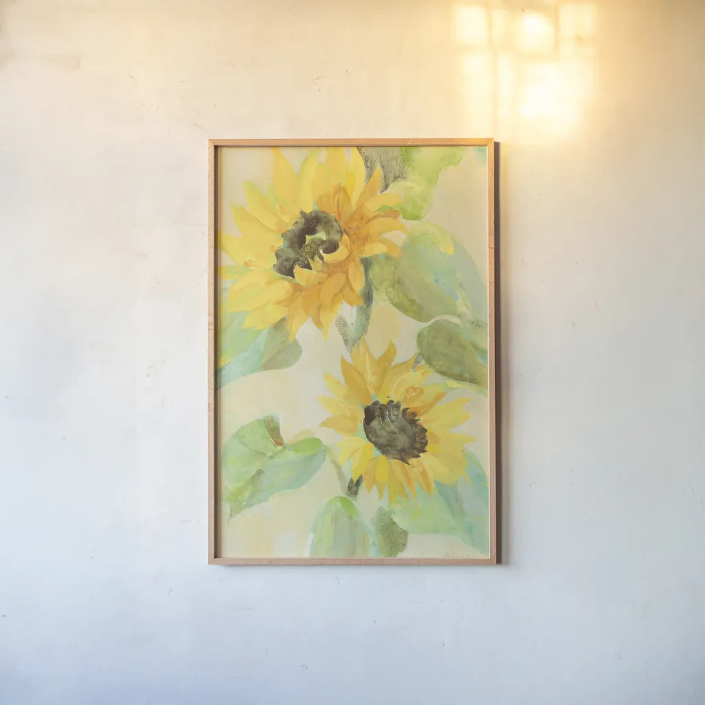 Sunny Blooms by Albena Hristova. shown as a paper print in a natural frame. Available as a archival giclee rolled canvas, fine art paper, or poster print. SKU 54068h.