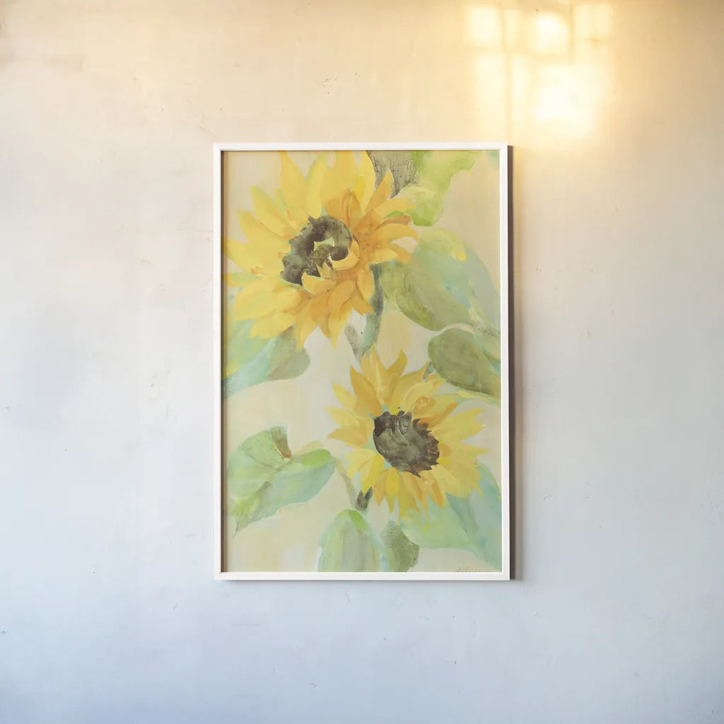 Sunny Blooms by Albena Hristova. shown as a paper print in a white frame. Available as a archival giclee rolled canvas, fine art paper, or poster print. SKU 54068h.