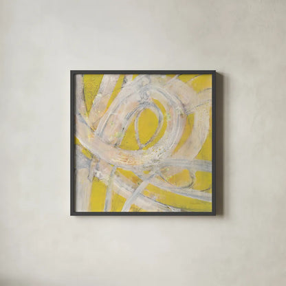 Sunshine Swirl by Albena Hristova. Shown in a sleek black glass frame for a contemporary gallery look. Available as an archival giclee rolled canvas, fine art paper, or poster print. SKU 64597a.