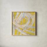 Sunshine Swirl by Albena Hristova. Shown in a natural wood glass frame for a timeless modern aesthetic. Available as an archival giclee rolled canvas, fine art paper, or poster print. SKU 64597a.