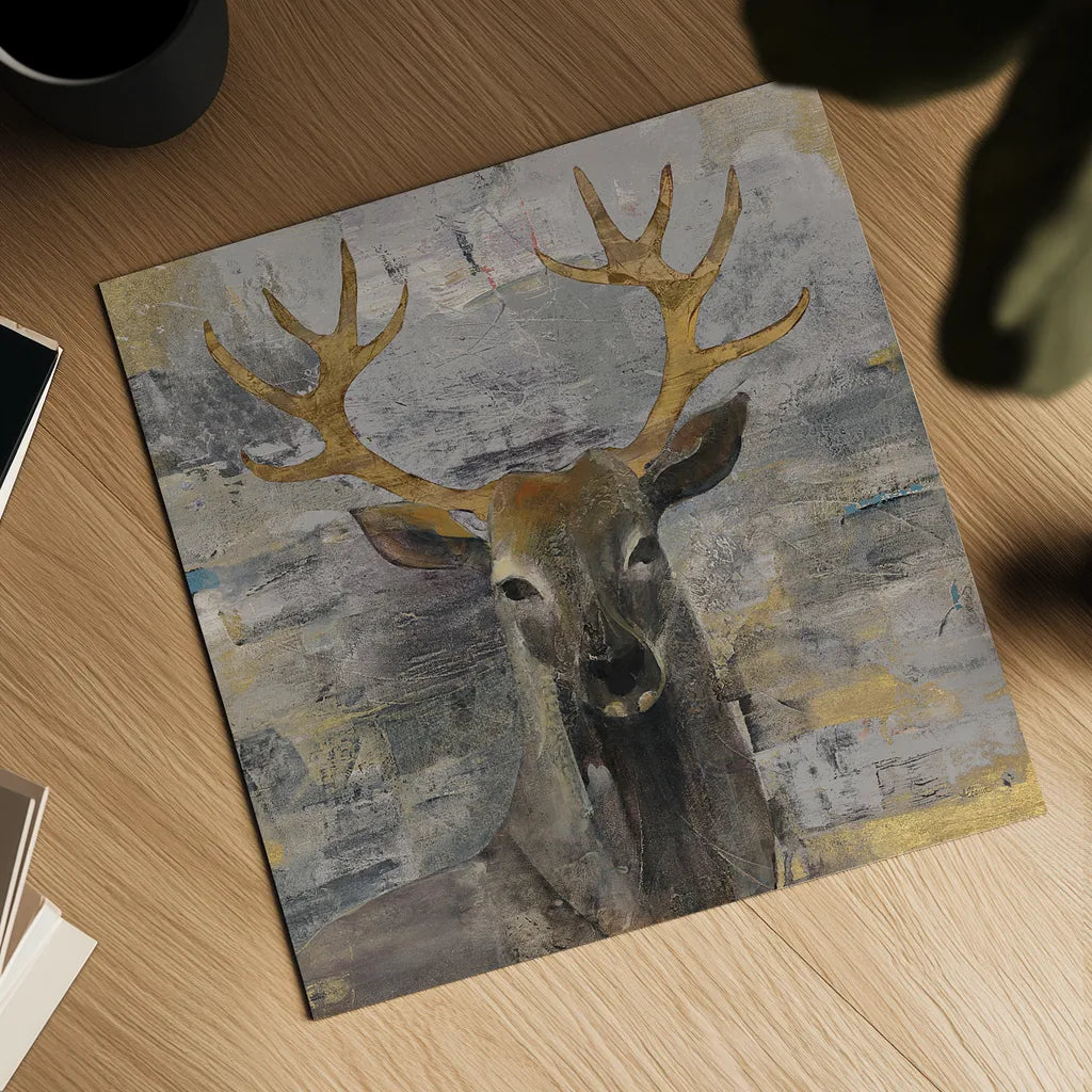 The Leader Gold Light Grey by Albena Hristova. Shown as a detailed flat fine art print, highlighting archival giclee quality. Available as an archival giclee rolled canvas, fine art paper, or poster print. SKU 29095a.