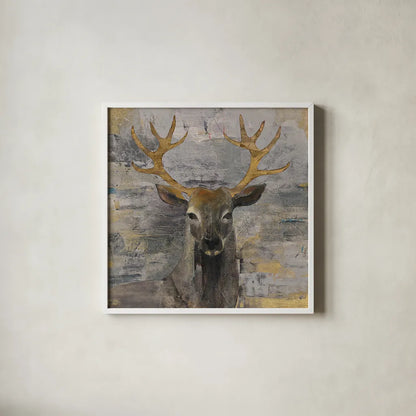 The Leader Gold Light Grey by Albena Hristova. Shown in a crisp white glass frame for a clean and minimalist style. Available as an archival giclee rolled canvas, fine art paper, or poster print. SKU 29095a.