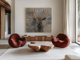 The Leader Gold Light Grey by Albena Hristova. Shown as extra-large giant wall art in a modern living room. Available as an archival giclee rolled canvas, fine art paper, or poster print. SKU 29095a.