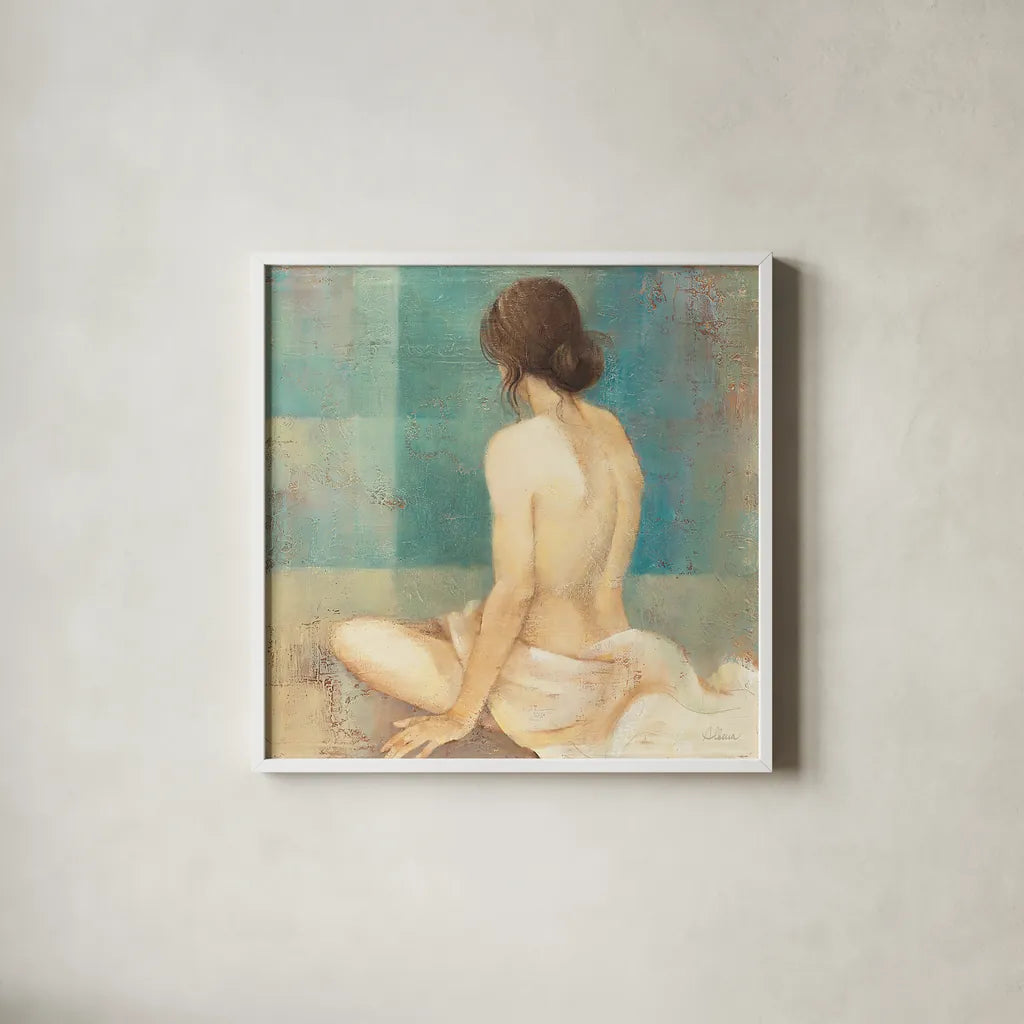 Thoughtfulness II by Albena Hristova. Shown in a crisp white glass frame for a clean and minimalist style. Available as an archival giclee rolled canvas, fine art paper, or poster print. SKU 12966a.