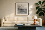 Thunder Road Neutral by Albena Hristova. Displayed in a glass frame with matte in a clean modern living room. Available as an archival giclee rolled canvas, fine art paper, or poster print. SKU 60616a.