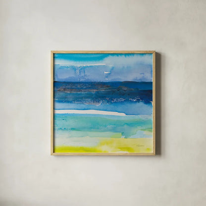 Tidal Dreams I by Albena Hristova. Shown in a natural wood glass frame for a timeless modern aesthetic. Available as an archival giclee rolled canvas, fine art paper, or poster print. SKU 93880a.