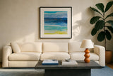 Tidal Dreams I by Albena Hristova. Displayed in a glass frame with matte in a clean modern living room. Available as an archival giclee rolled canvas, fine art paper, or poster print. SKU 93880a.