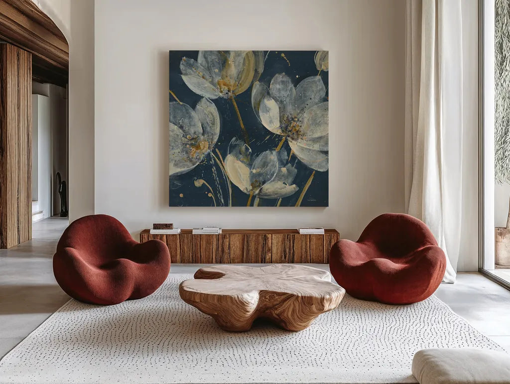 Translucent Garden Crop by Albena Hristova. Shown as extra-large giant wall art in a modern living room. Available as an archival giclee rolled canvas, fine art paper, or poster print. SKU 32247a.