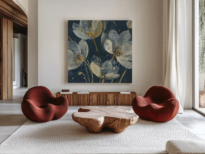 Translucent Garden Crop by Albena Hristova. Shown as extra-large giant wall art in a modern living room. Available as an archival giclee rolled canvas, fine art paper, or poster print. SKU 32247a.