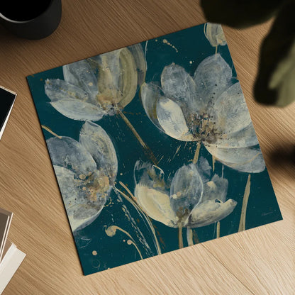 Translucent Garden Teal Crop by Albena Hristova. Shown as a detailed flat fine art print, highlighting archival giclee quality. Available as an archival giclee rolled canvas, fine art paper, or poster print. SKU 51145a.