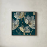 Translucent Garden Teal Crop by Albena Hristova. Shown in a sleek black glass frame for a contemporary gallery look. Available as an archival giclee rolled canvas, fine art paper, or poster print. SKU 51145a.