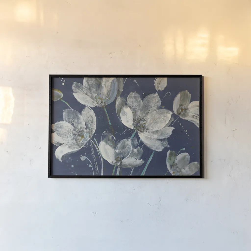 Translucent Garden with Light Blue by Albena Hristova. shown as a paper print in a black flame. Available as a archival giclee rolled canvas, fine art paper, or poster print. SKU 71361i.