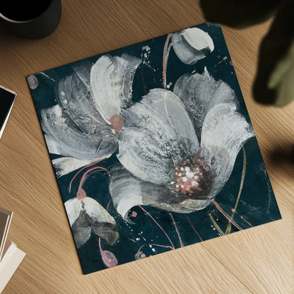 Transluncent Poppies Navy by Albena Hristova. Shown as a detailed flat fine art print, highlighting archival giclee quality. Available as an archival giclee rolled canvas, fine art paper, or poster print. SKU 36011a.