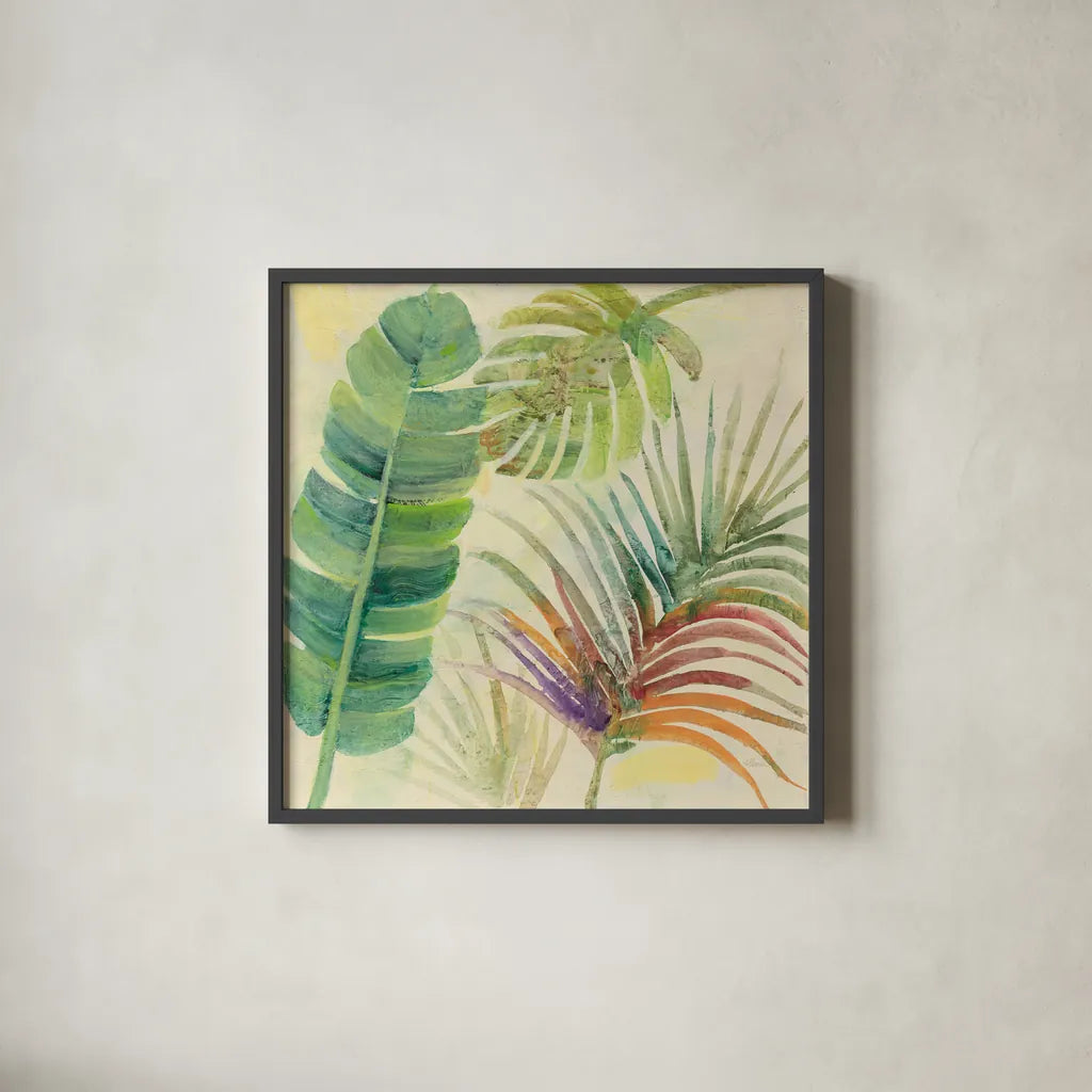 Tropical Delight I by Albena Hristova. Shown in a sleek black glass frame for a contemporary gallery look. Available as an archival giclee rolled canvas, fine art paper, or poster print. SKU 26517a.