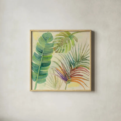 Tropical Delight I by Albena Hristova. Shown in a natural wood glass frame for a timeless modern aesthetic. Available as an archival giclee rolled canvas, fine art paper, or poster print. SKU 26517a.