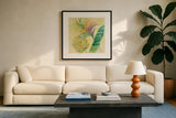 Tropical Delight II by Albena Hristova. Displayed in a glass frame with matte in a clean modern living room. Available as an archival giclee rolled canvas, fine art paper, or poster print. SKU 26518a.