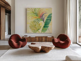 Tropical Delight II by Albena Hristova. Shown as extra-large giant wall art in a modern living room. Available as an archival giclee rolled canvas, fine art paper, or poster print. SKU 26518a.