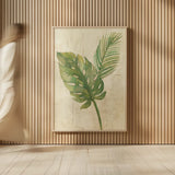 Tropical Leaves Neutral by Albena Hristova. shown as over sized large wall art. Available as an archival giclee rolled canvas, fine art paper, or poster print. SKU 35860h.