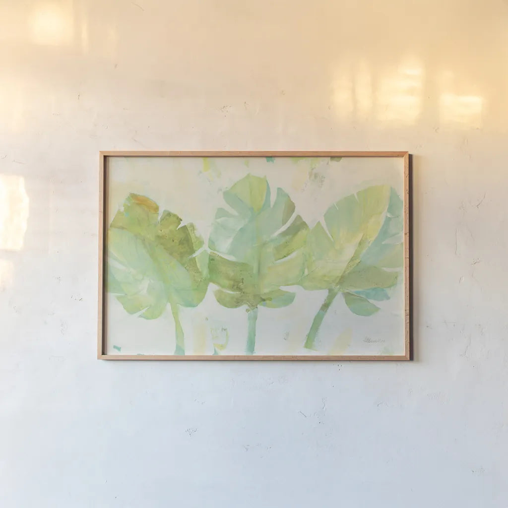 Tropical Trio by Albena Hristova. shown as a paper print in a natural frame. Available as a archival giclee rolled canvas, fine art paper, or poster print. SKU 54067i.