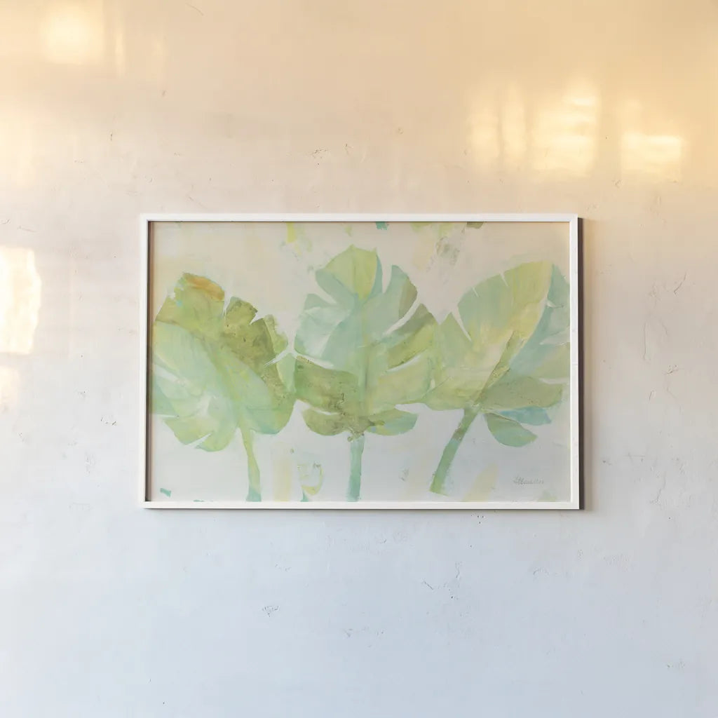 Tropical Trio by Albena Hristova. shown as a paper print in a white frame. Available as a archival giclee rolled canvas, fine art paper, or poster print. SKU 54067i.