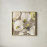 Tulip Delight I Crop by Albena Hristova. Shown in a natural wood glass frame for a timeless modern aesthetic. Available as an archival giclee rolled canvas, fine art paper, or poster print. SKU 15972a.
