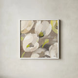 Tulip Delight I Crop by Albena Hristova. Shown in a crisp white glass frame for a clean and minimalist style. Available as an archival giclee rolled canvas, fine art paper, or poster print. SKU 15972a.