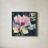 Tulip Splash by Albena Hristova. Shown in a sleek black glass frame for a contemporary gallery look. Available as an archival giclee rolled canvas, fine art paper, or poster print. SKU 62488a.