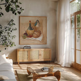 Tuscan Table II by Albena Hristova. Shown in a natural wood frame in a cozy modern living room. Available as an archival giclee rolled canvas, fine art paper, or poster print. SKU 6371a.
