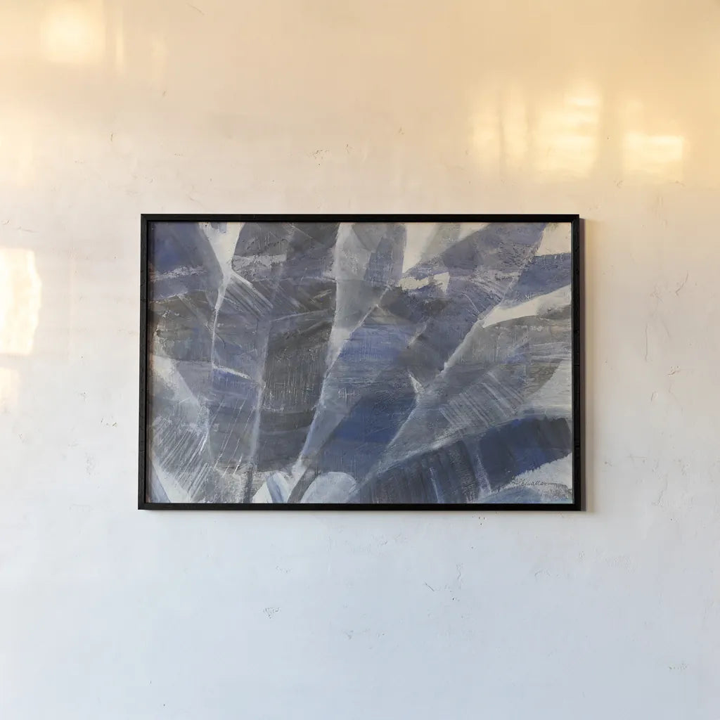 Twilight Palms by Albena Hristova. shown as a paper print in a black flame. Available as a archival giclee rolled canvas, fine art paper, or poster print. SKU 70618i.