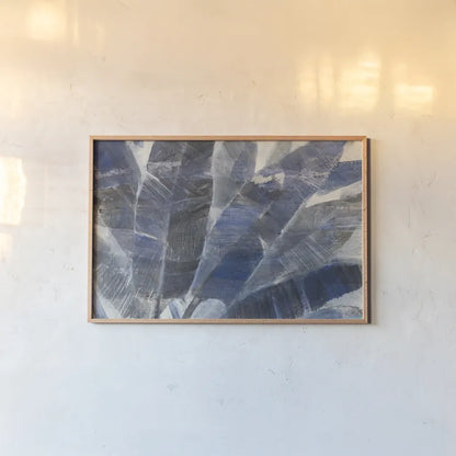 Twilight Palms by Albena Hristova. shown as a paper print in a natural frame. Available as a archival giclee rolled canvas, fine art paper, or poster print. SKU 70618i.