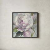 Twilight Peony by Albena Hristova. Shown in a sleek black glass frame for a contemporary gallery look. Available as an archival giclee rolled canvas, fine art paper, or poster print. SKU 46426a.