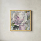 Twilight Peony by Albena Hristova. Shown in a natural wood glass frame for a timeless modern aesthetic. Available as an archival giclee rolled canvas, fine art paper, or poster print. SKU 46426a.