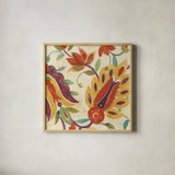 Two Step Spice and Purple v2 Crop by Albena Hristova. Shown in a natural wood glass frame for a timeless modern aesthetic. Available as an archival giclee rolled canvas, fine art paper, or poster print. SKU 43119a.
