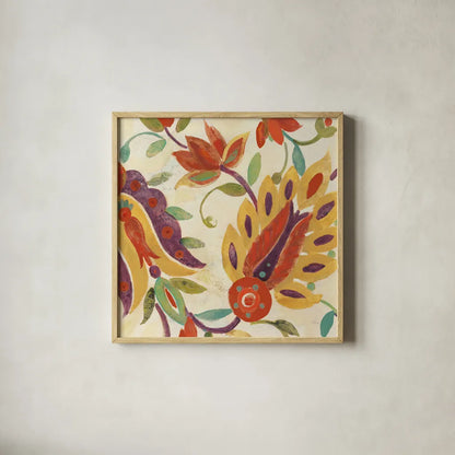 Two Step Spice and Purple v2 Crop by Albena Hristova. Shown in a natural wood glass frame for a timeless modern aesthetic. Available as an archival giclee rolled canvas, fine art paper, or poster print. SKU 43119a.