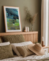 View of the Coast I by Albena Hristova. shown as a paper print in a natural frame. Available as a archival giclee rolled canvas, fine art paper, or poster print. SKU 27261h.