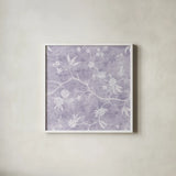Vines on Lavender by Albena Hristova. Shown in a crisp white glass frame for a clean and minimalist style. Available as an archival giclee rolled canvas, fine art paper, or poster print. SKU 71519a.