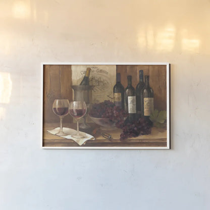Vintage Wine by Albena Hristova. shown as a paper print in a white frame. Available as a archival giclee rolled canvas, fine art paper, or poster print. SKU 6367i.