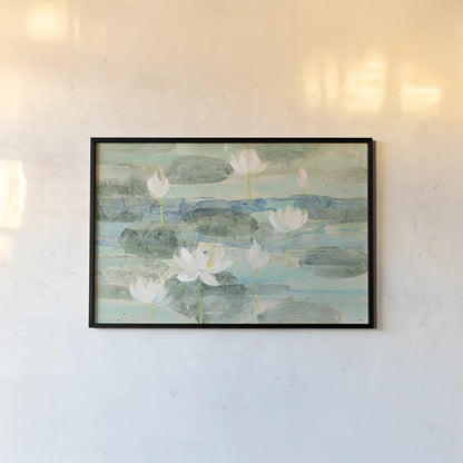 Water Lilies Bright by Albena Hristova. shown as a paper print in a black flame. Available as a archival giclee rolled canvas, fine art paper, or poster print. SKU 29248i.