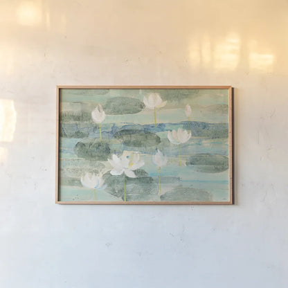 Water Lilies Bright by Albena Hristova. shown as a paper print in a natural frame. Available as a archival giclee rolled canvas, fine art paper, or poster print. SKU 29248i.