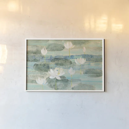 Water Lilies Bright by Albena Hristova. shown as a paper print in a white frame. Available as a archival giclee rolled canvas, fine art paper, or poster print. SKU 29248i.