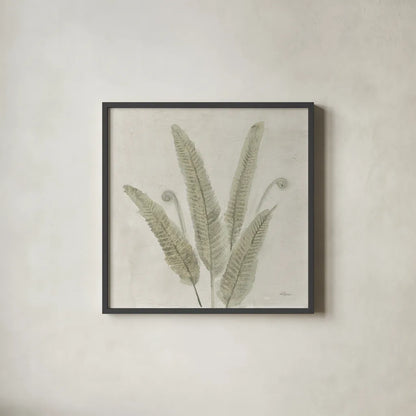 Watercolor Forest Ferns II v2 by Albena Hristova. Shown in a sleek black glass frame for a contemporary gallery look. Available as an archival giclee rolled canvas, fine art paper, or poster print. SKU 86702a.