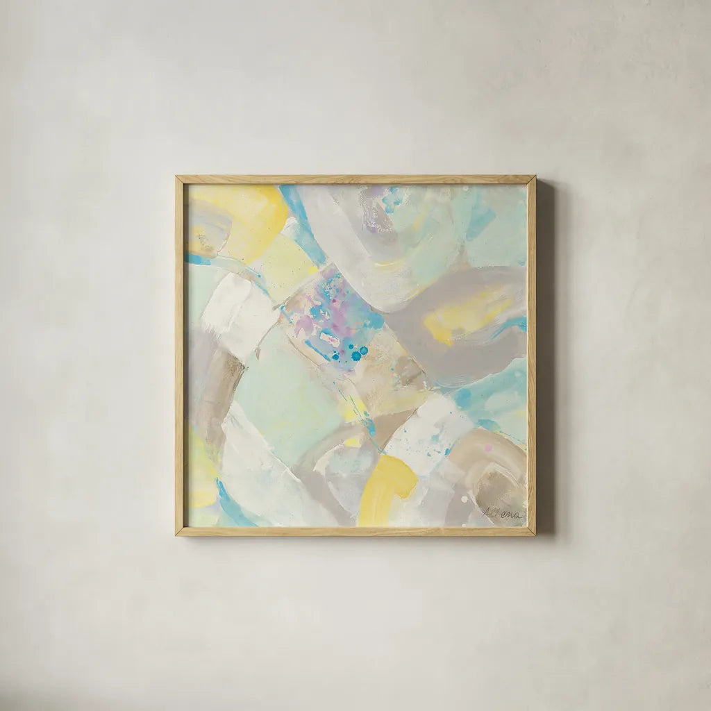 White Rock I by Albena Hristova. Shown in a natural wood glass frame for a timeless modern aesthetic. Available as an archival giclee rolled canvas, fine art paper, or poster print. SKU 21371a.