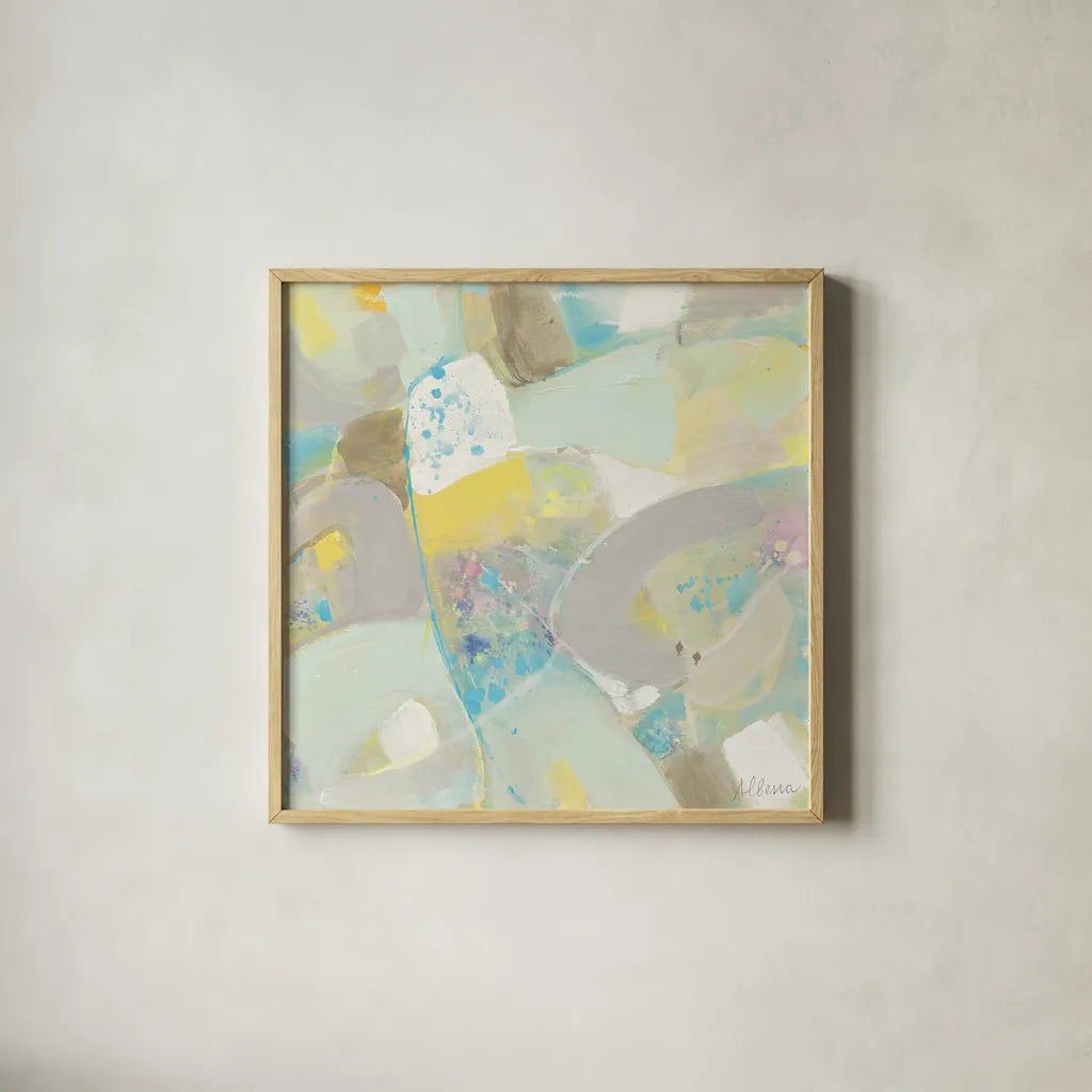 White Rock II by Albena Hristova. Shown in a natural wood glass frame for a timeless modern aesthetic. Available as an archival giclee rolled canvas, fine art paper, or poster print. SKU 21372a.