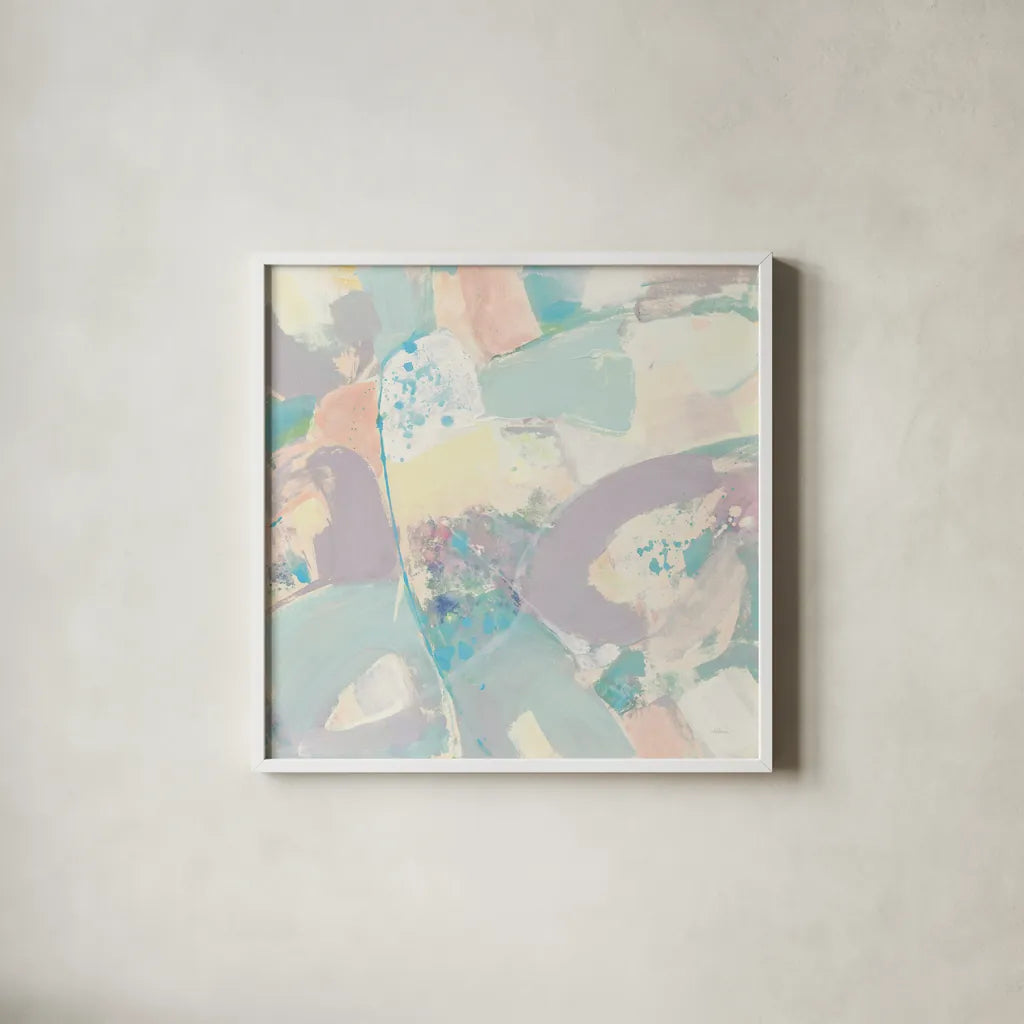 White Rock II Pastel by Albena Hristova. Shown in a crisp white glass frame for a clean and minimalist style. Available as an archival giclee rolled canvas, fine art paper, or poster print. SKU 48321a.