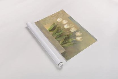 White Tulips Crop by Albena Hristova. shown as a rolled paper print. Available as archival giclee rolled canvas, fine art paper, or poster print. SKU 6384i.